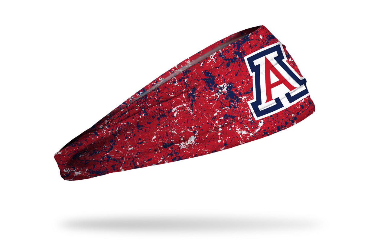 red paint splatter headband with University of Arizona A logo in red white and blue