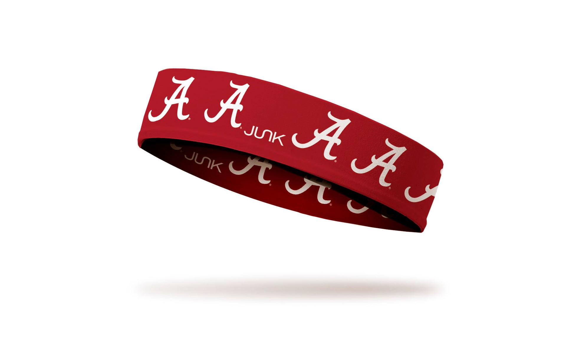 crimson red headband with University of Alabama repeating A logo in white
