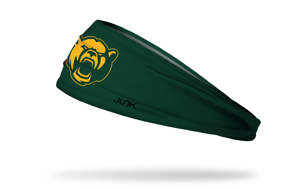 green headband with Baylor University bear mascot logo in gold