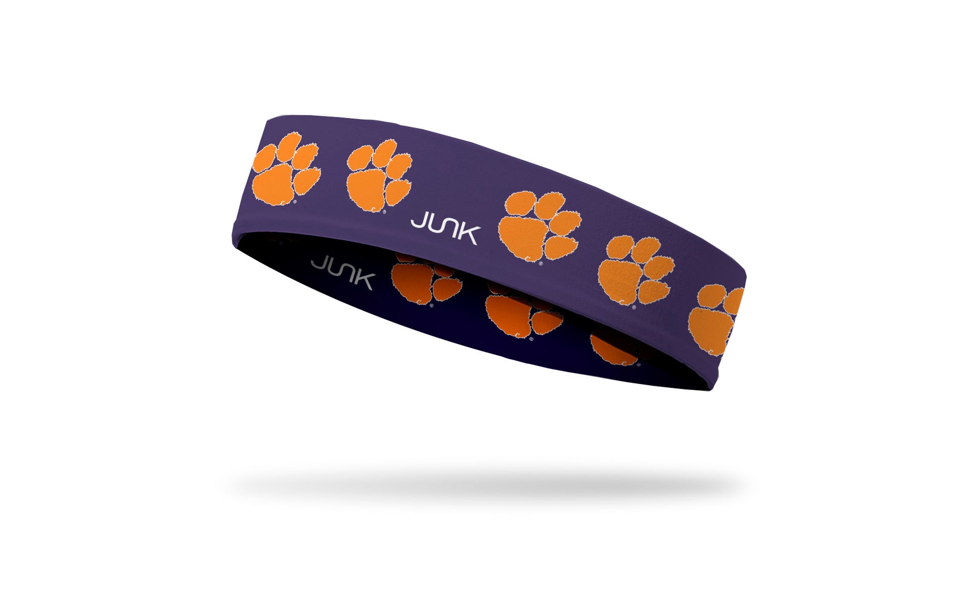purple headband with Clemson University paw print logo repeating in orange