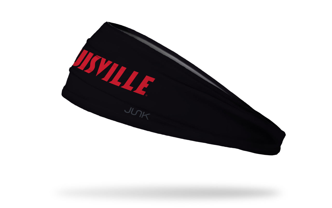 black headband with University of Louisville wordmark in red