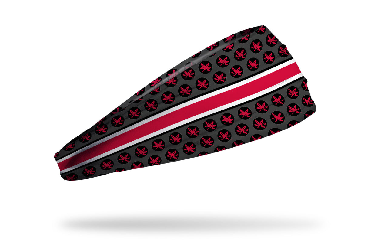 grey black and white headband with red band line and Ohio State University Buckeyes logo repeating in red