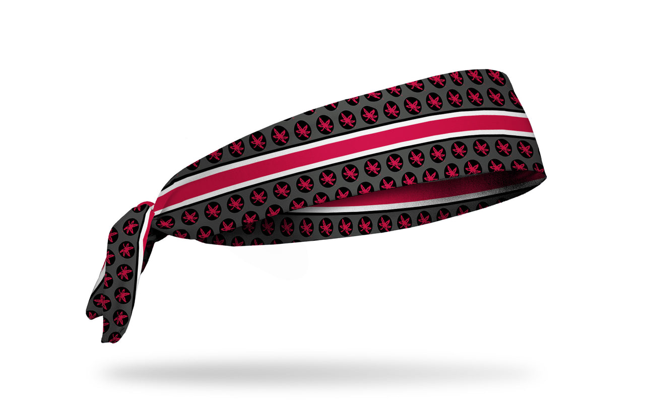 grey black and white headband with red band line and Ohio State University Buckeyes logo repeating in red