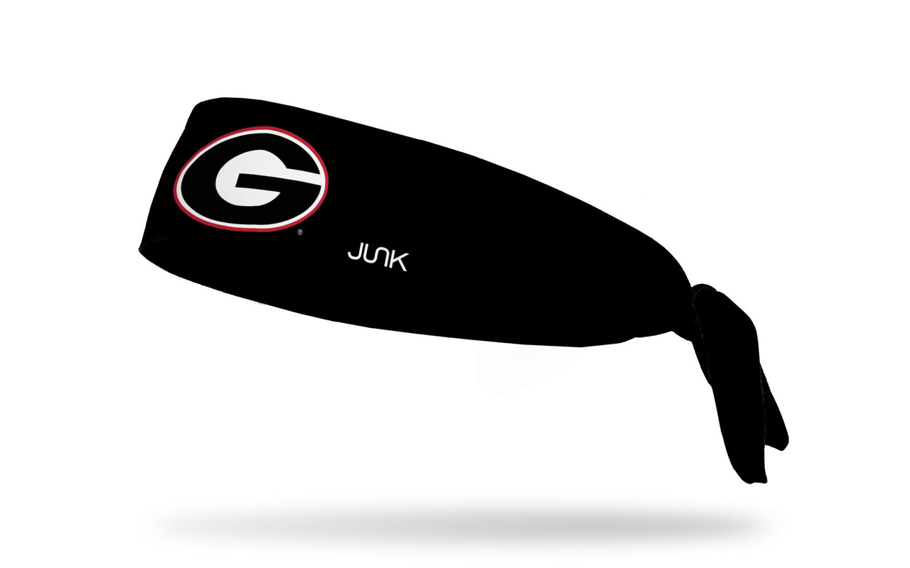 black headband with University of Georgia G logo in white red and black