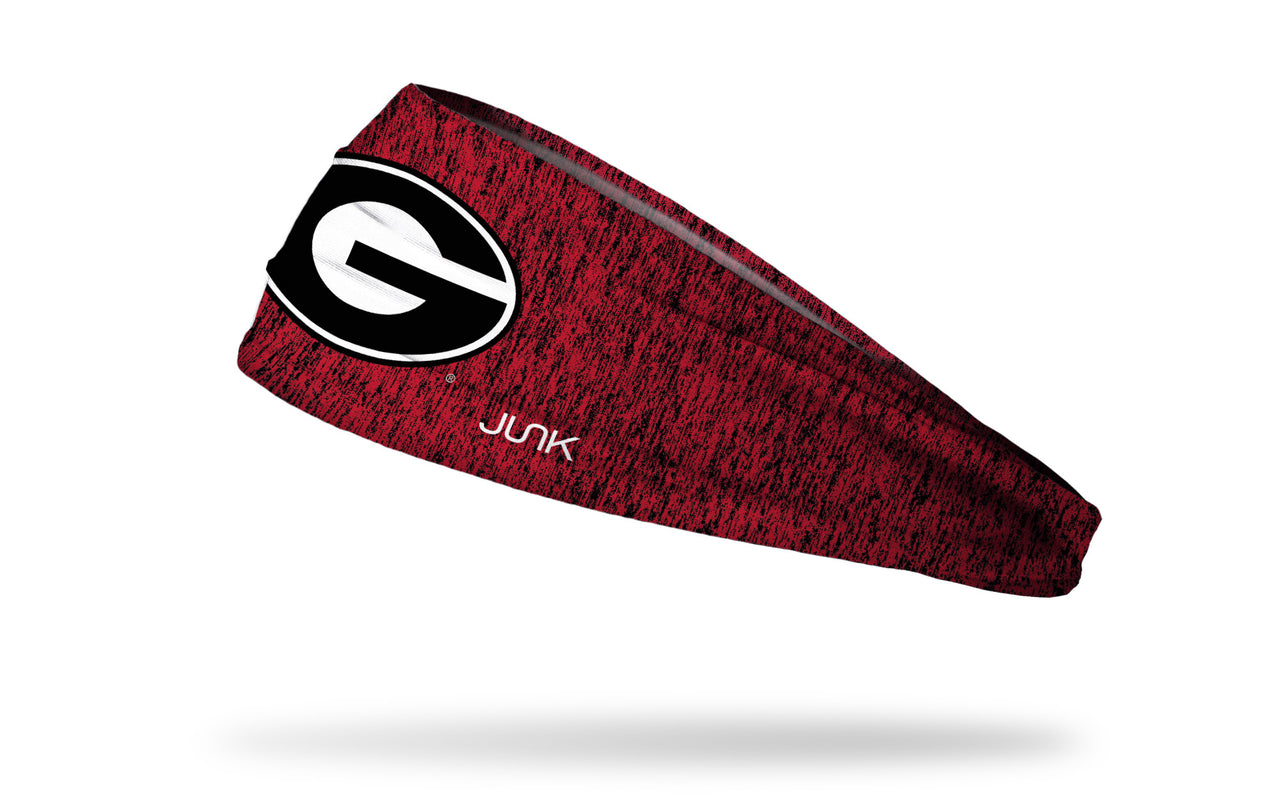 red and black heathered headband with University of Georgia G logo in black and white