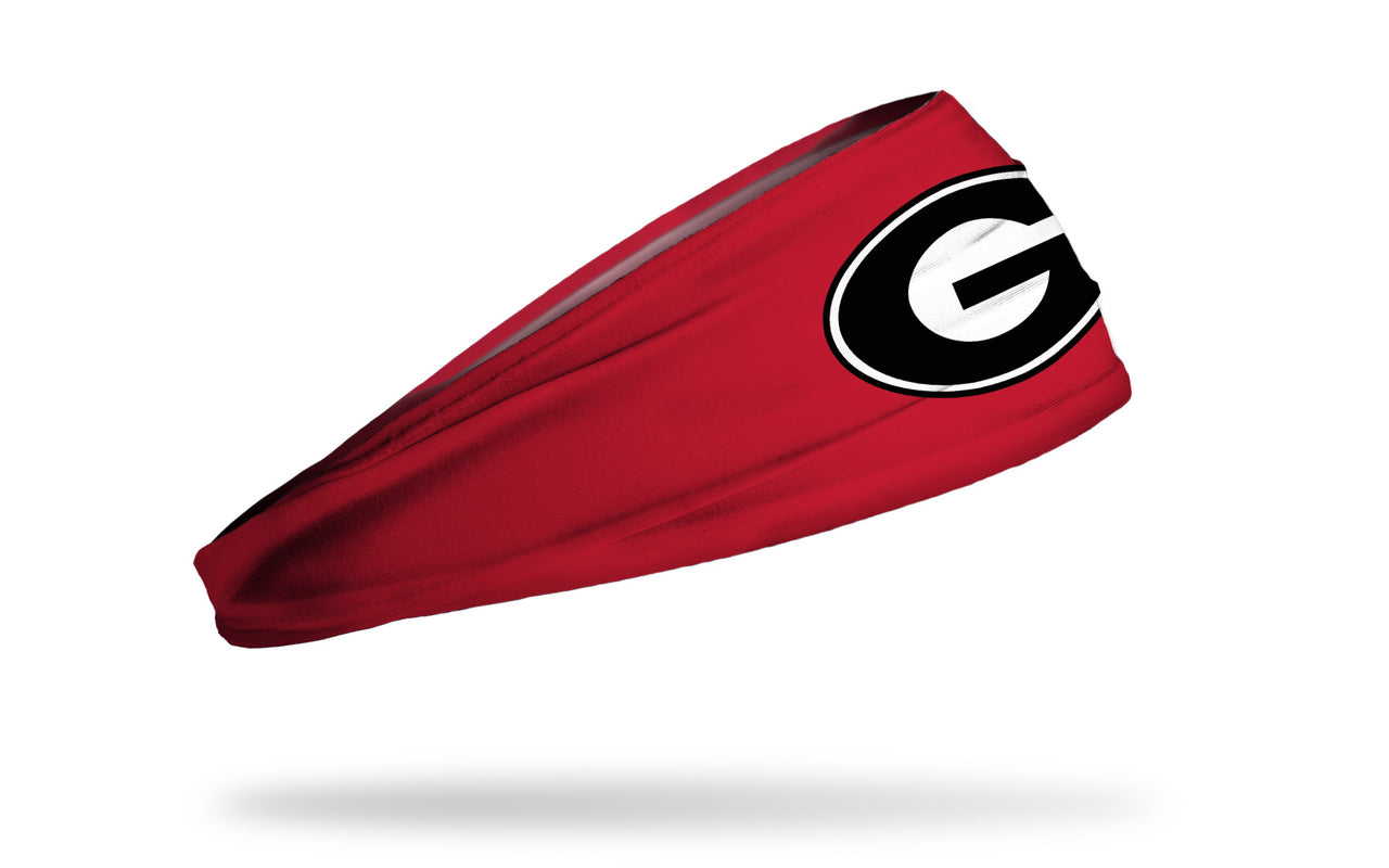 red headband with University of Georgia G logo in black and white