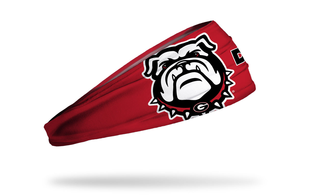 red headband with University of Georgia bulldog mascot in full color and DAWGS wordmark in black