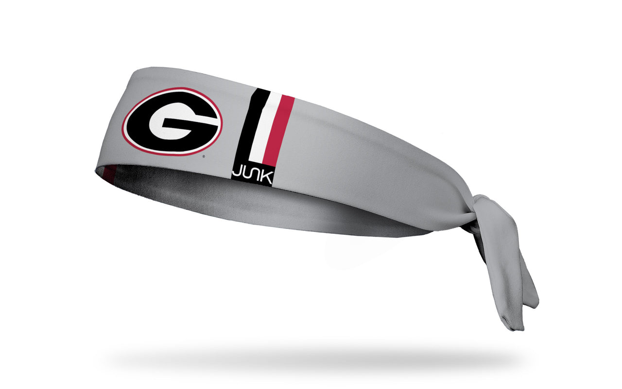 light grey headband with black white and red varsity stripes and University of Georgia G logo in full color