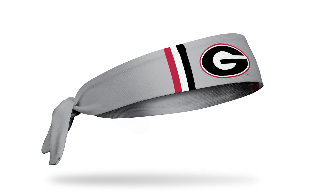 light grey headband with black white and red varsity stripes and University of Georgia G logo in full color