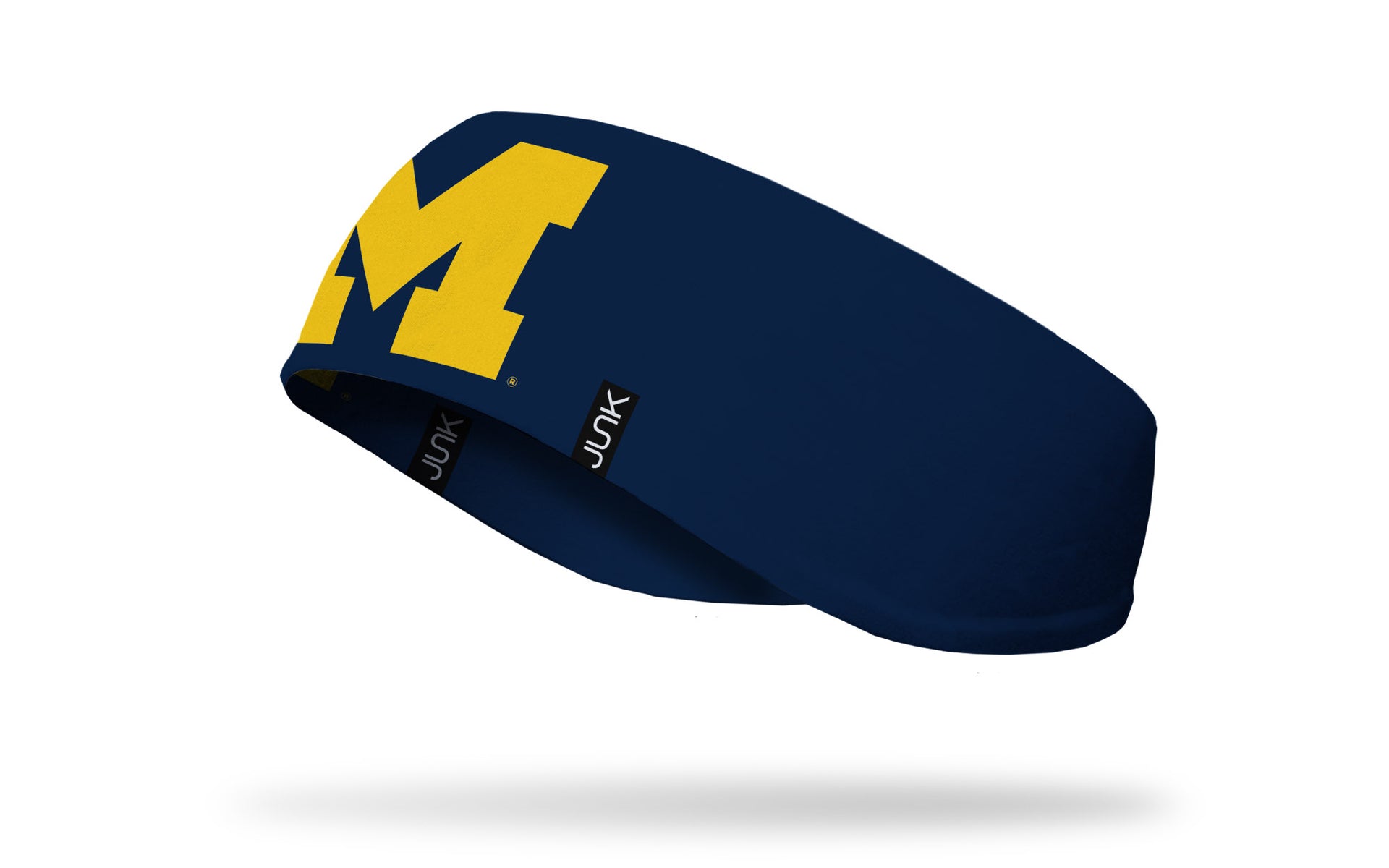 navy ear warmer with University of Michigan M logo in gold