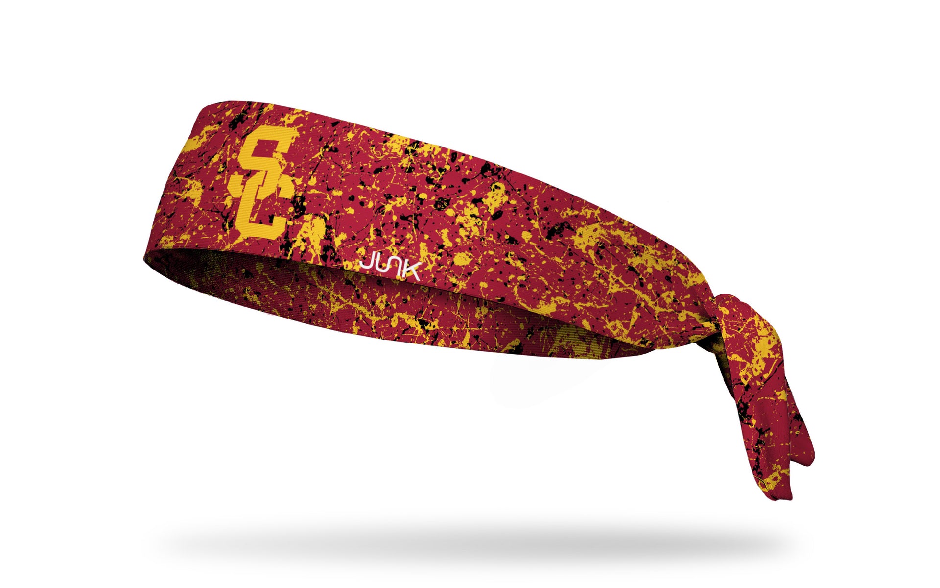 cardinal headband with paint splatter design and University of Southern California logo