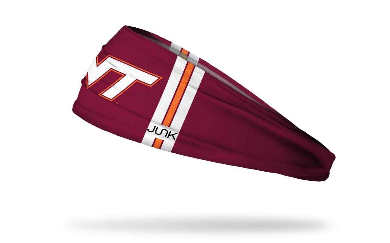 maroon headband with Virginia Tech white V T logo and striped to left and right