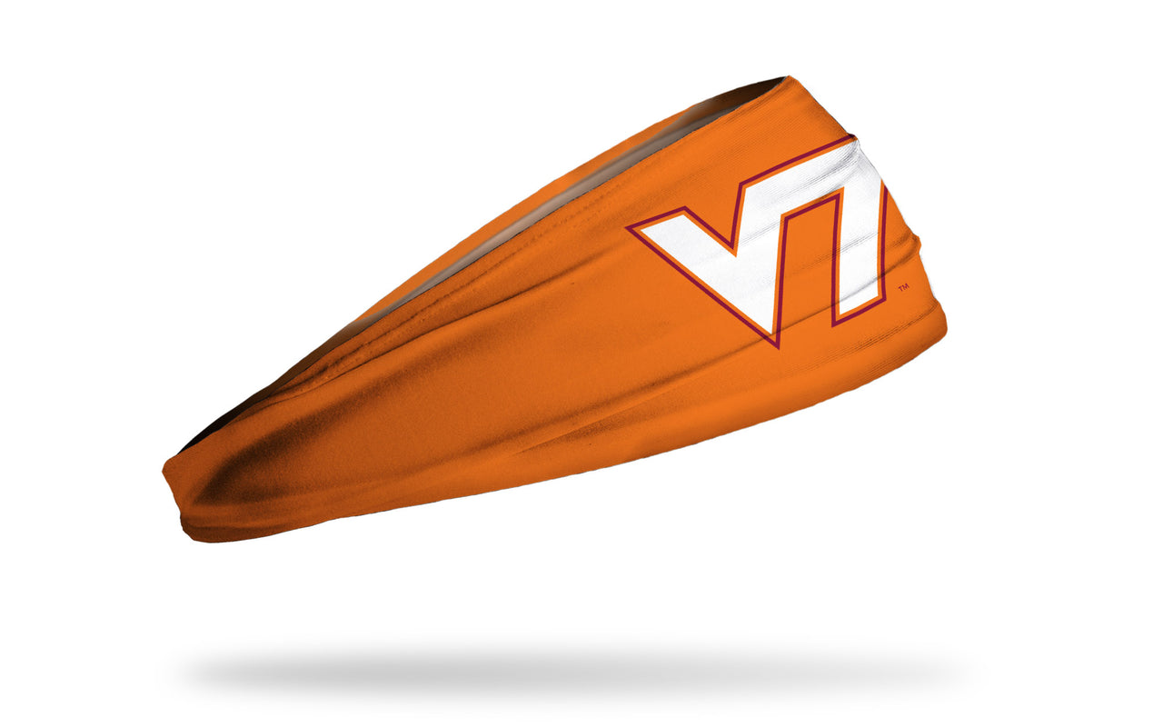 orange headband with Virginia Tech V T logo in white and maroon