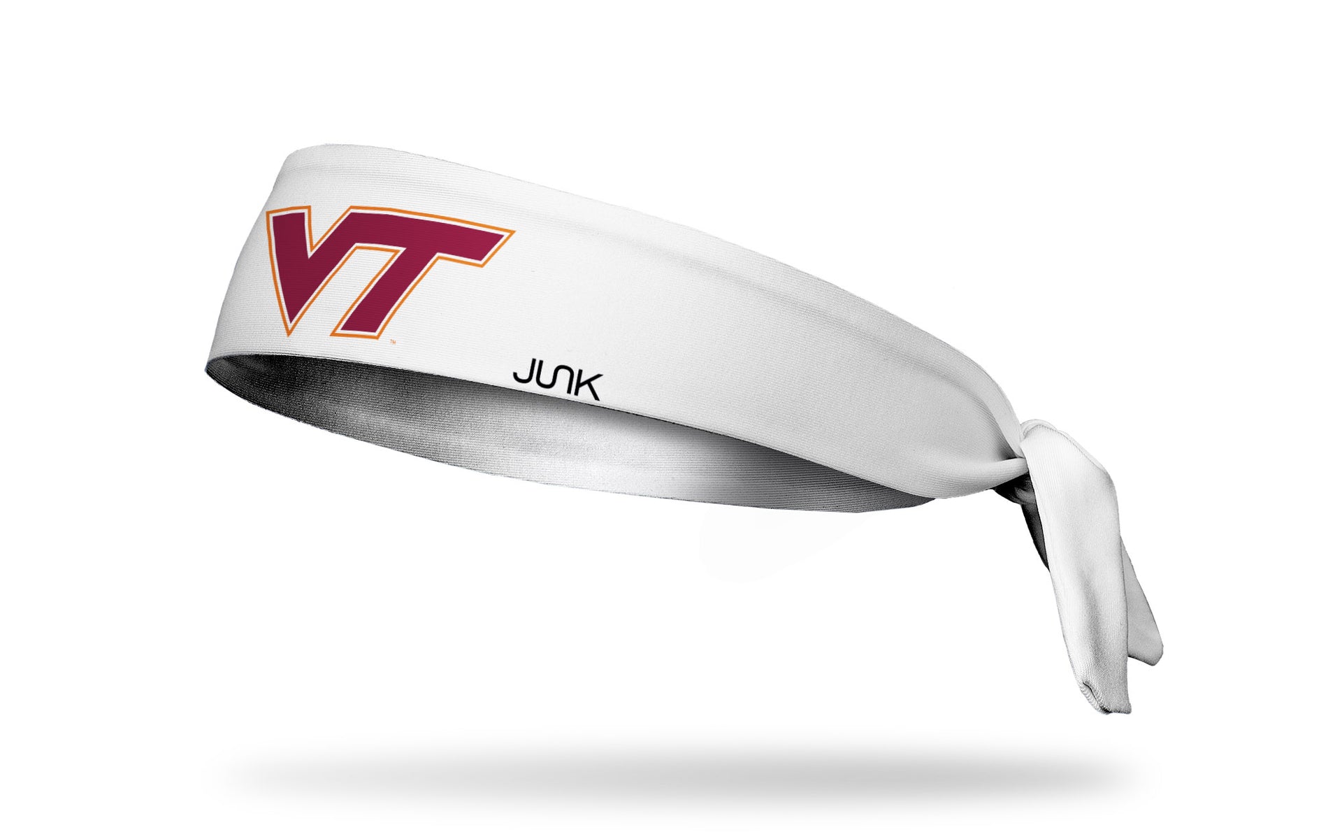 white headband with Virginia Tech V T logo in maroon and orange