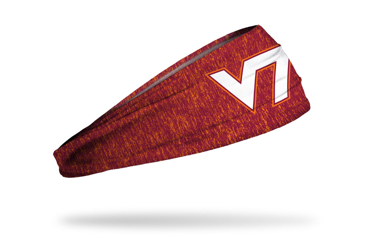red and orange heathered headband with Virginia Tech V T logo in white