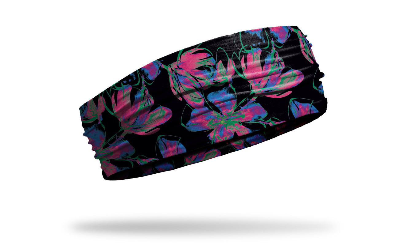 black with repeating pattern of neon florals headband
