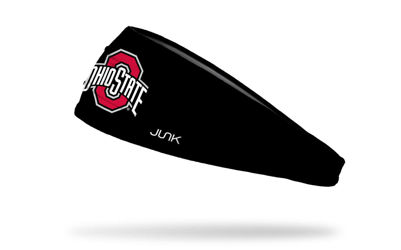 black headband with Ohio State O and Wordmark logo in red and white