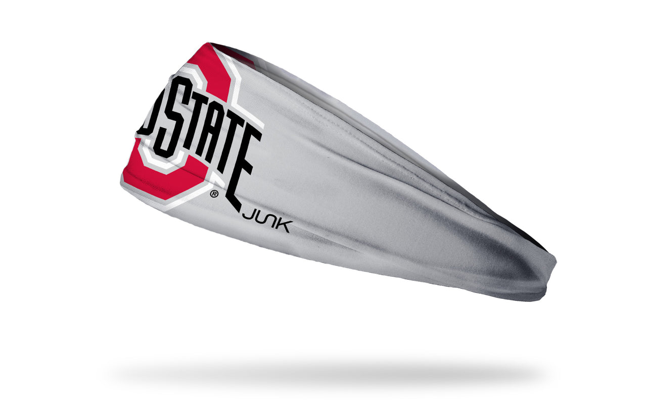 grey headband with Ohio State O and wordmark logo in black, white, and red