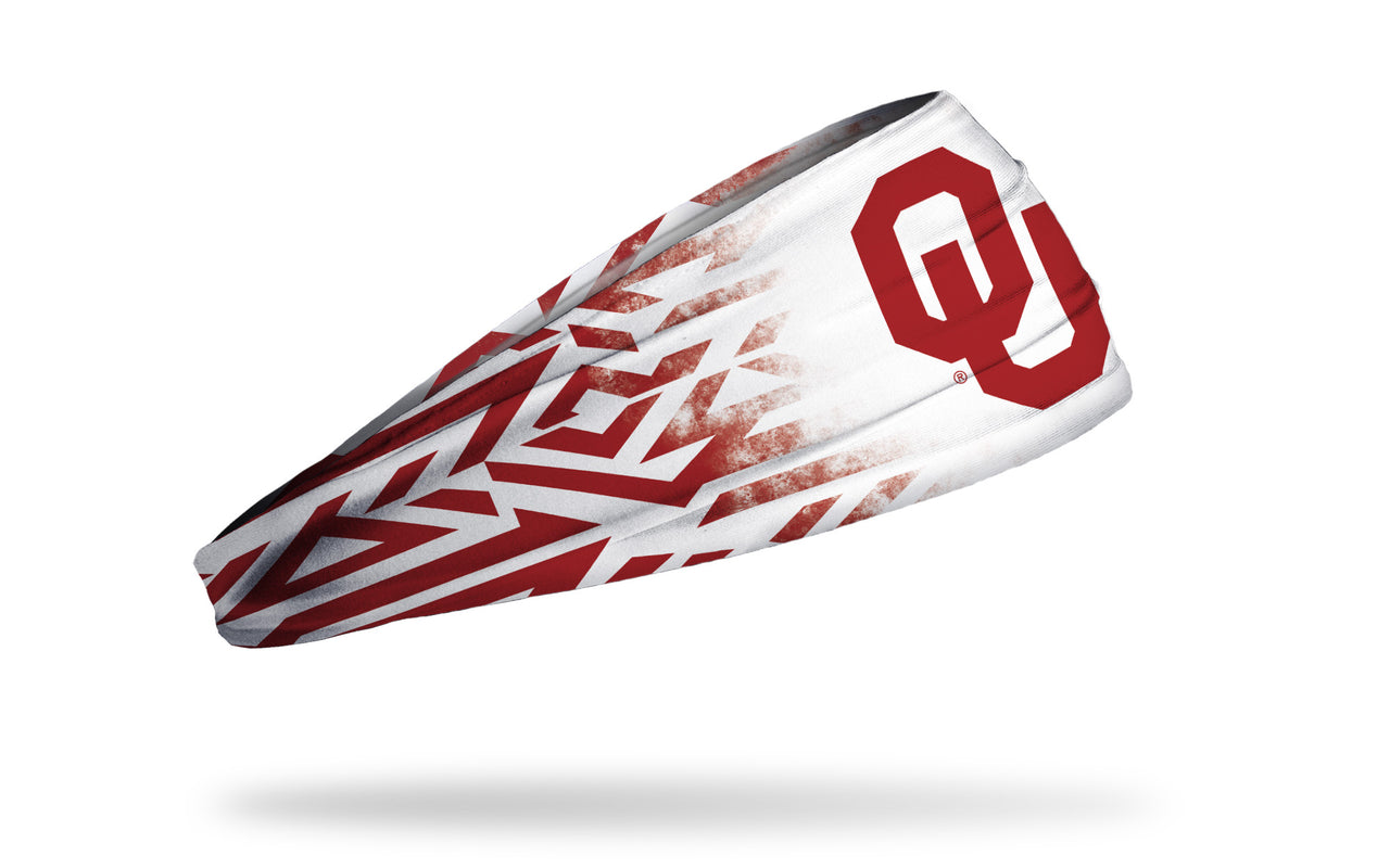 white headband with Oklahoma University OU logo and tribal print in crimson