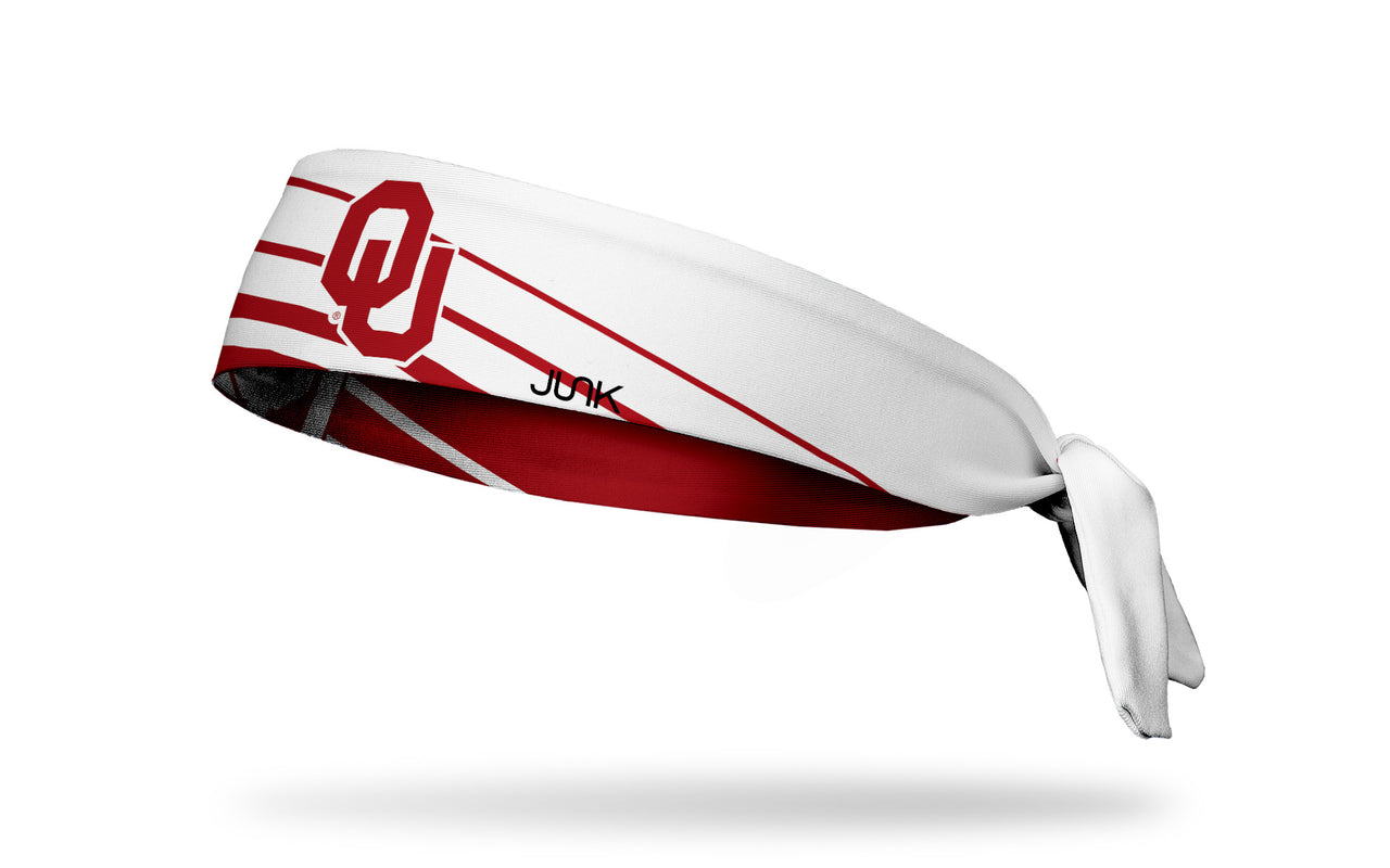 reversible white headband with Oklahoma University OU logo and accent lines in crimson