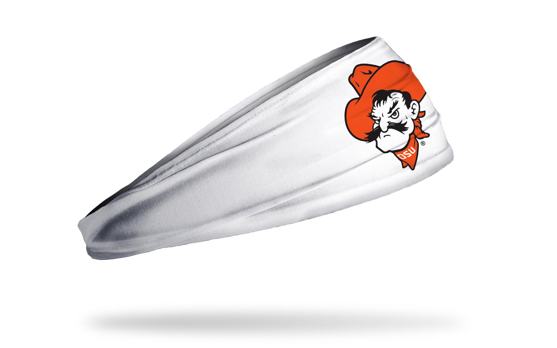 white headband with Oklahoma State University Pistol Pete logo in orange white and black