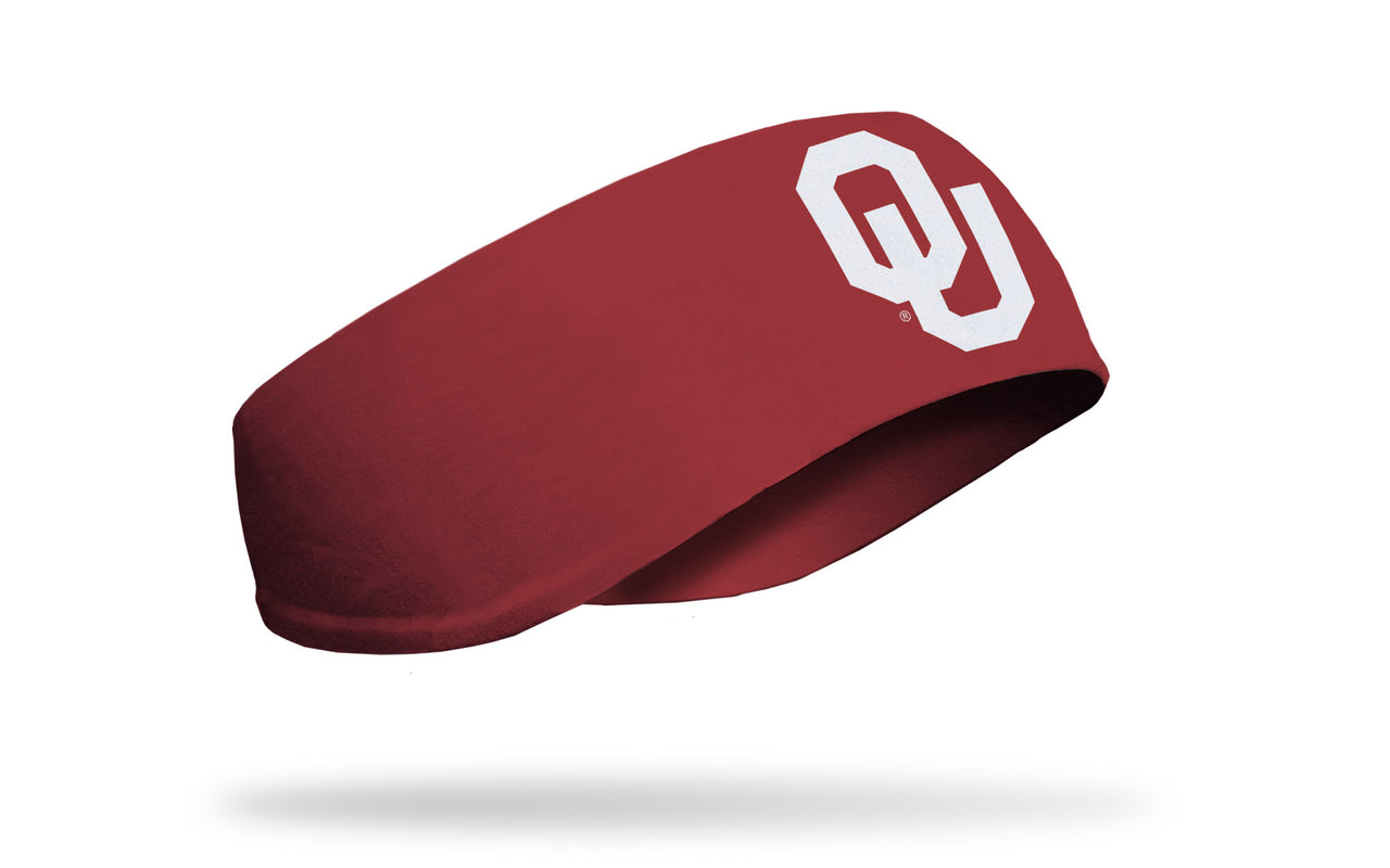 crimson ear warmer with Oklahoma University OU logo in white