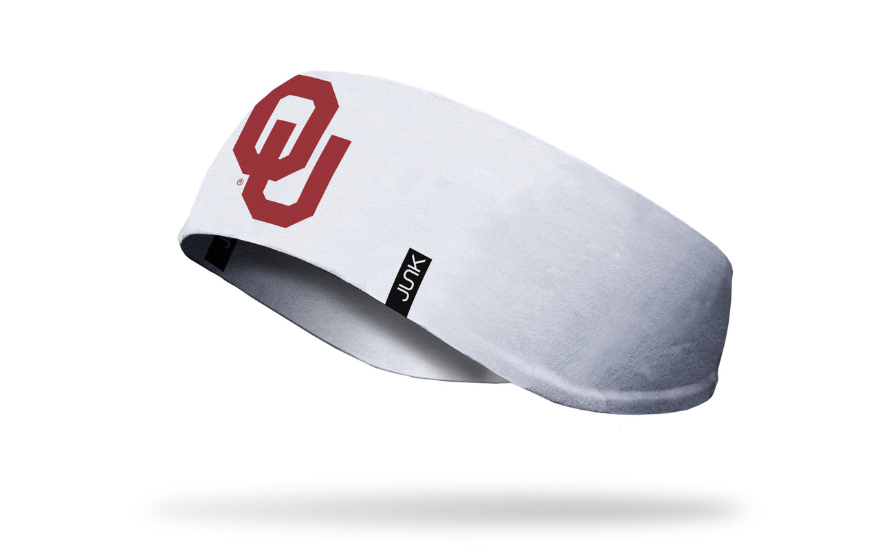 white ear warmer with Oklahoma University OU logo in crimson