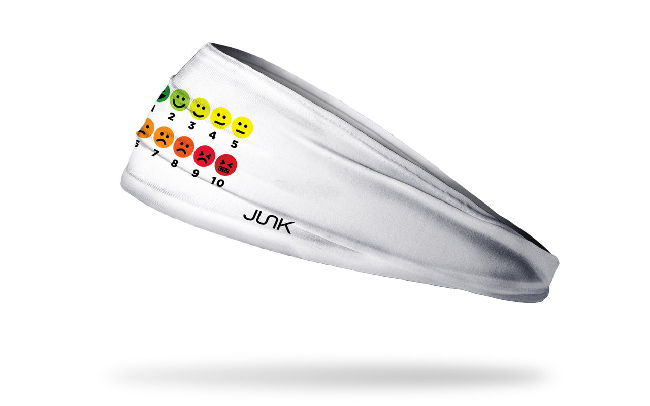 white medical themed headband with full color WongÐBaker Faces Pain Rating Scale