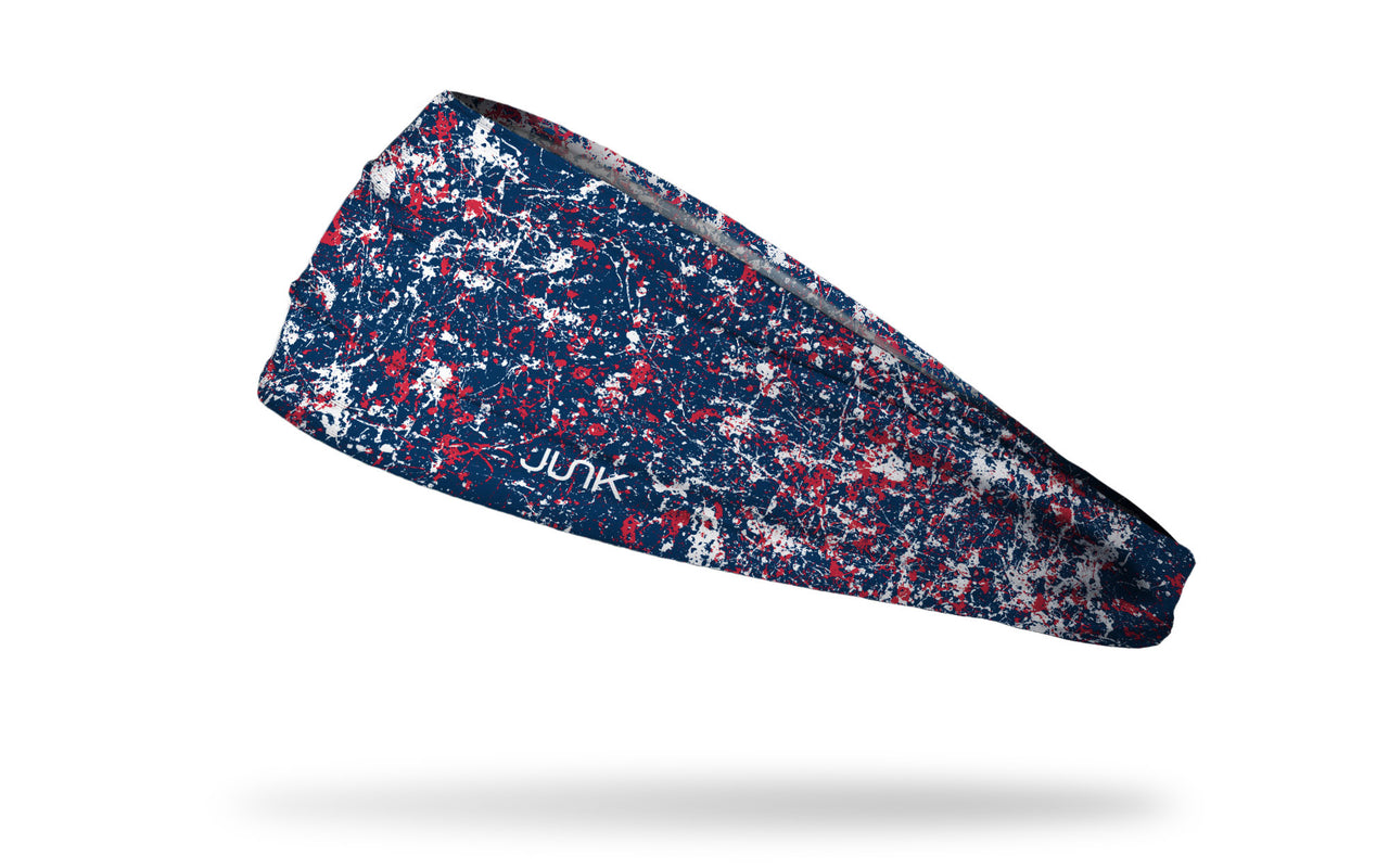 royal blue headband with red and white paint splatter