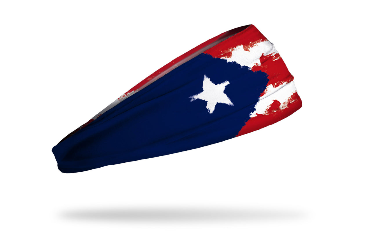 headband with traditional Puerto Rico flag design made to look like it has been painted