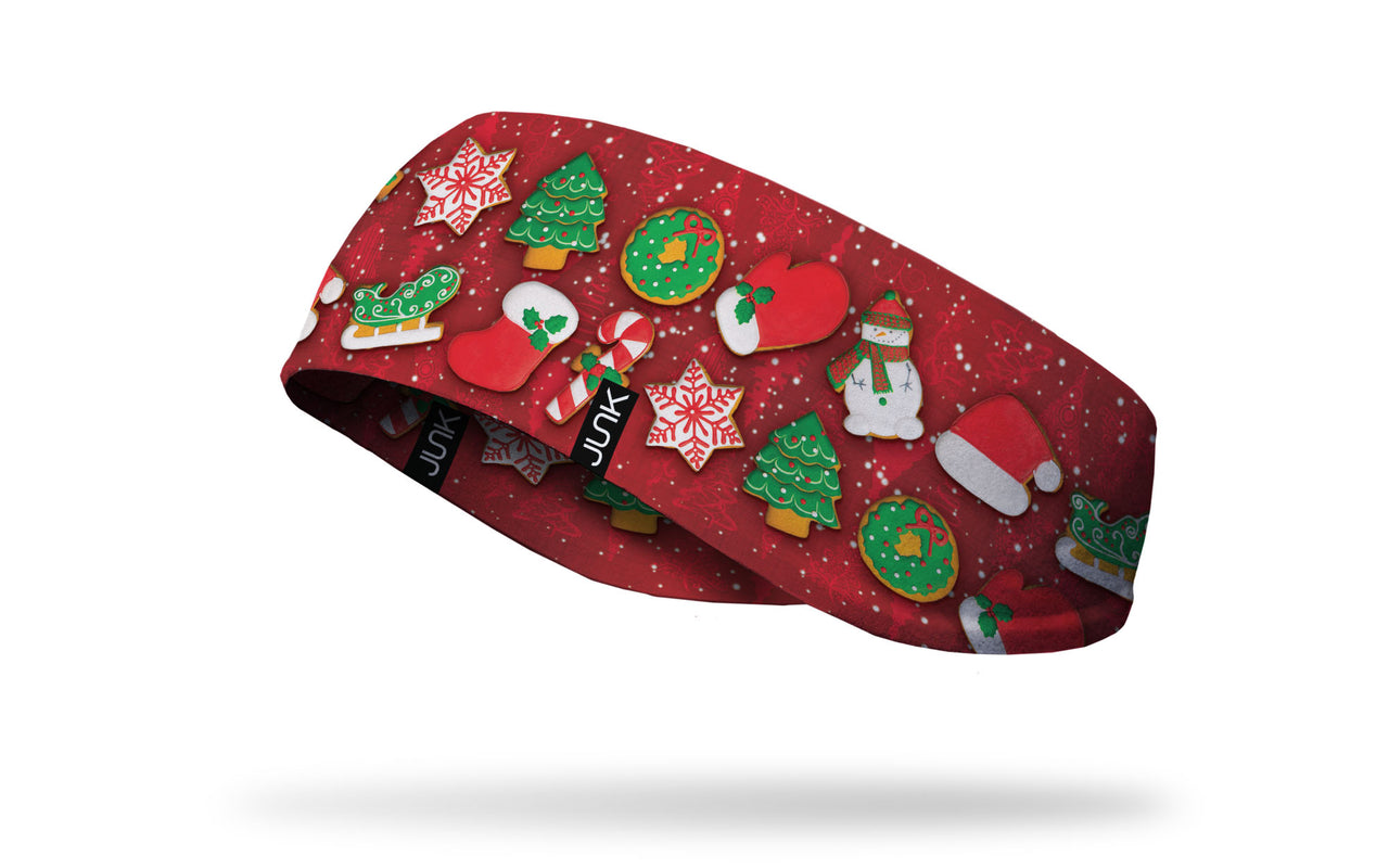 christmas decor on red ear warmer left side