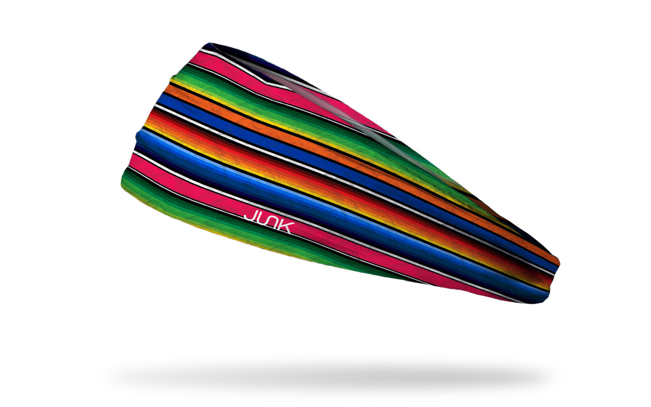 brightly colored headband designed to look like a traditional latin american blanket or shawl