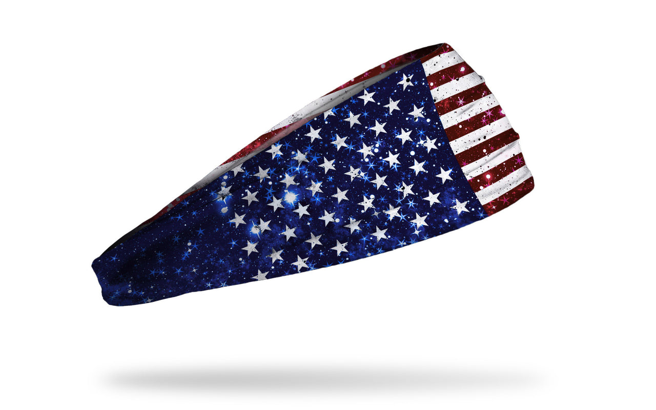 red white and blue american flag print headband with glitter print incorporated into flag