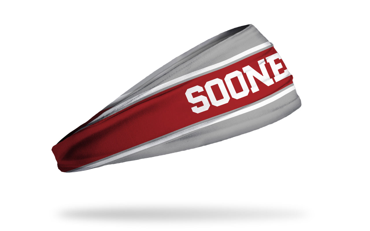 grey and crimson headband with Oklahoma University Sooners wordmark logo in white
