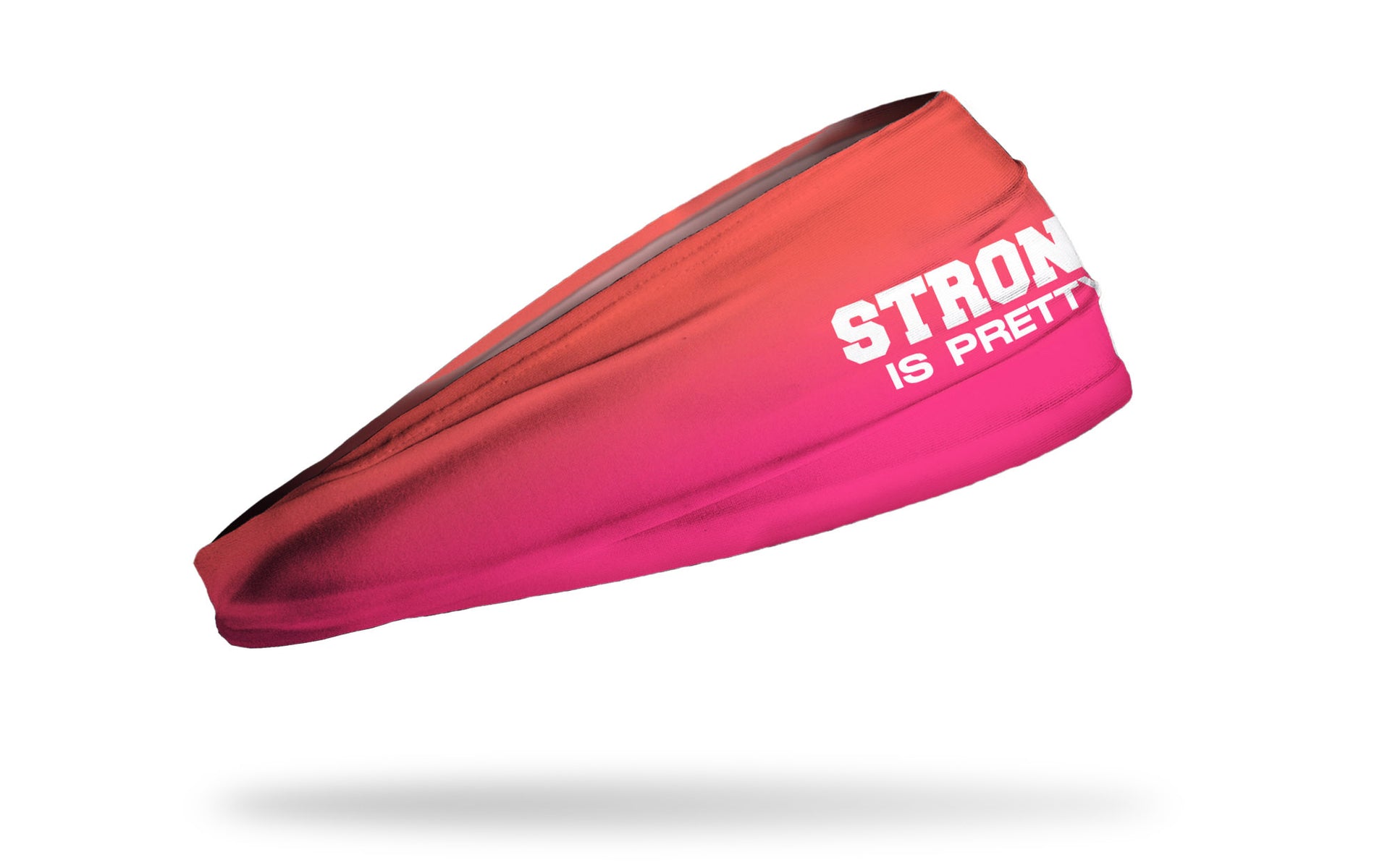 gradient orange to hot pink headband with Strong Is Pretty wordmark in white