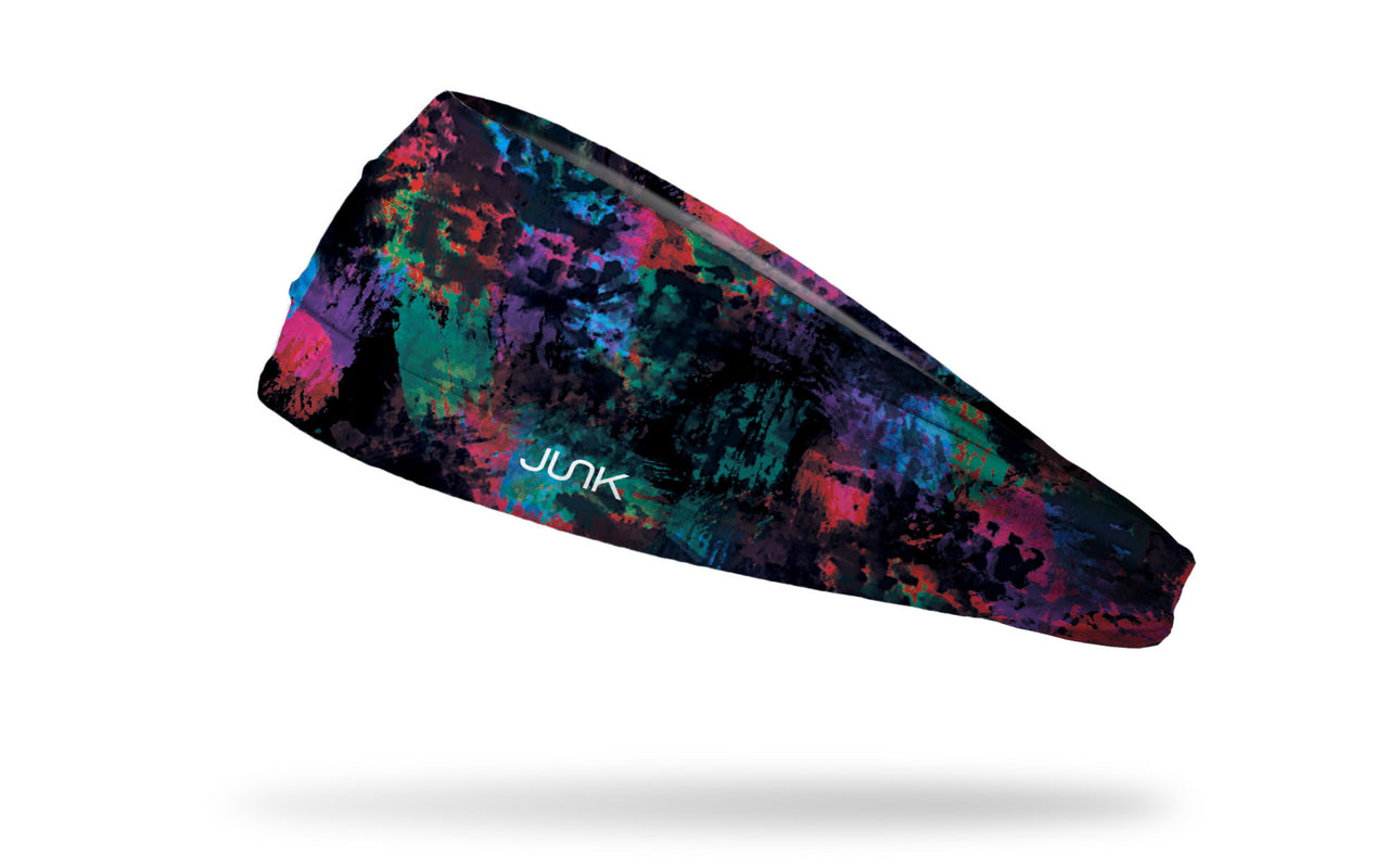 black headband with colorful green pink purple and blue random paint swatches