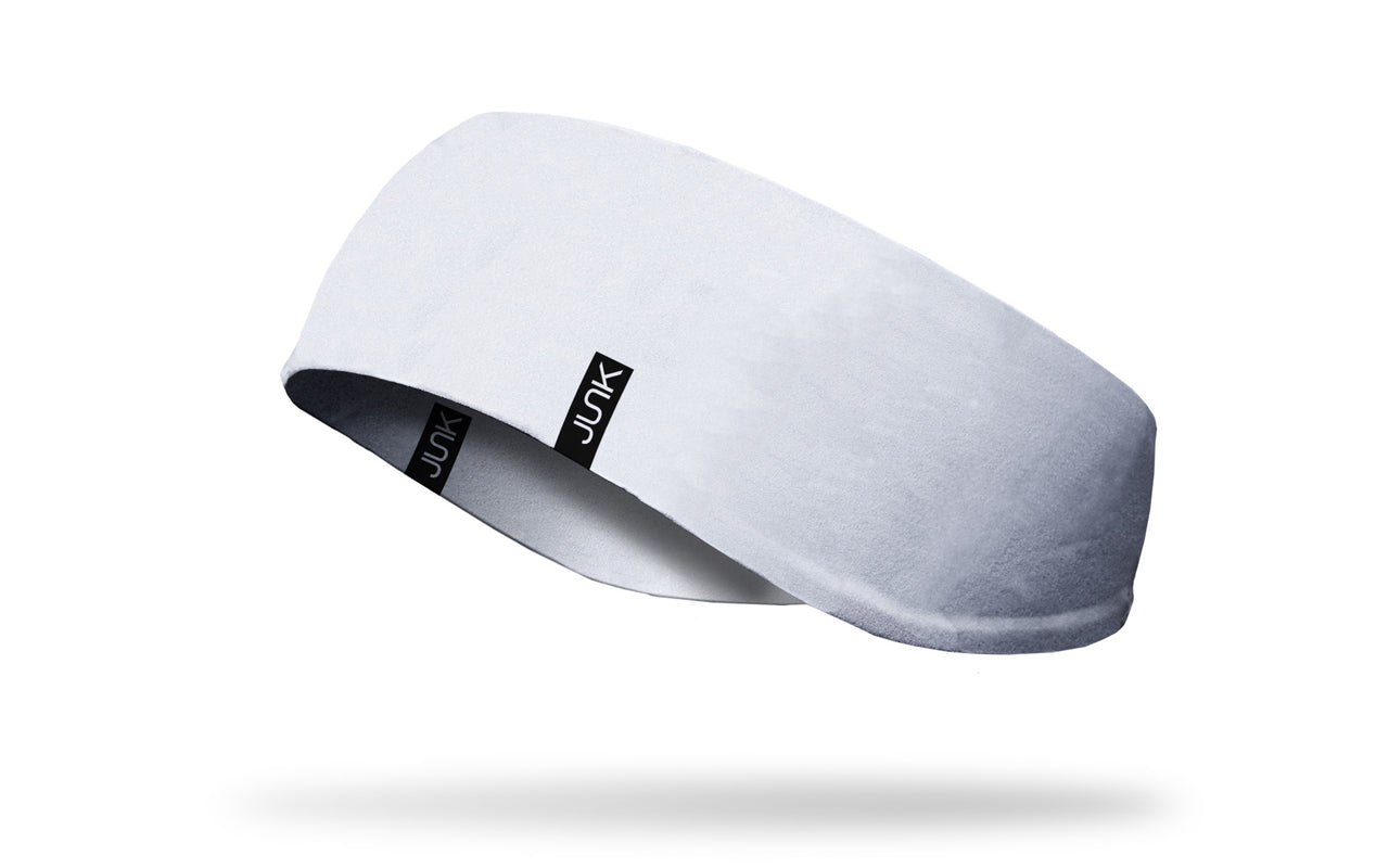 left side view of all white JUNK ear warmer