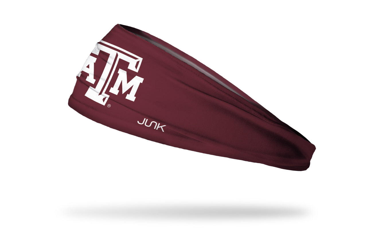 maroon headband with Texas A&M University A T M logo in white