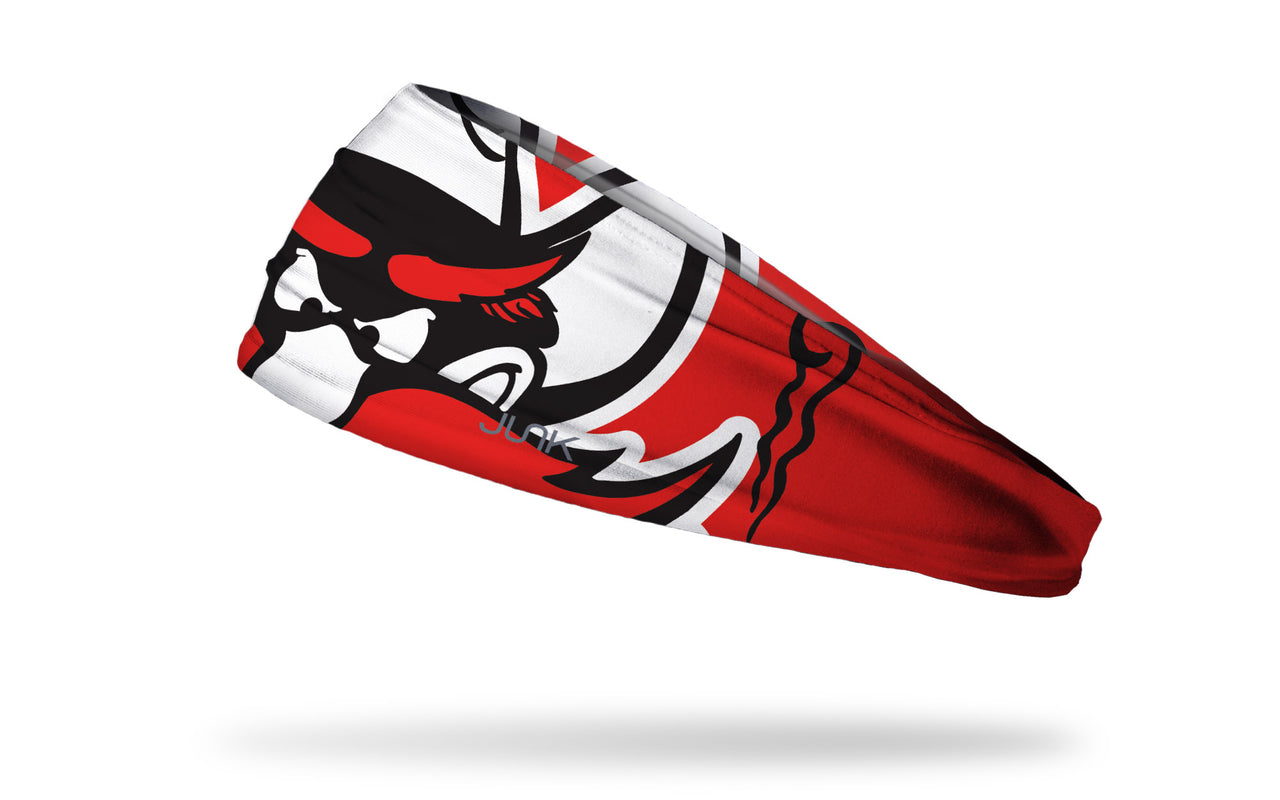red black and white headband with focus on Texas Tech University Raider Red mascot eyes