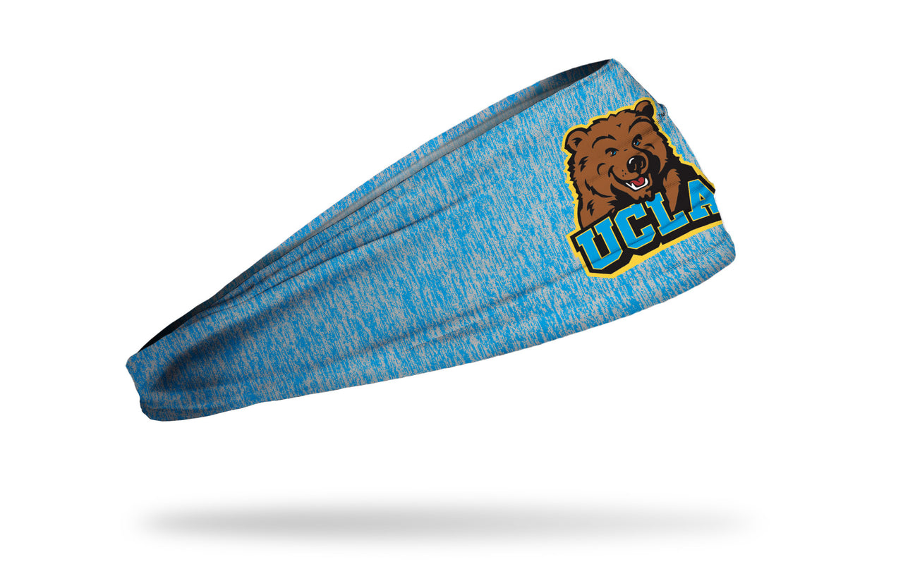 light grey and blue heathered headband with University of California, Los Angeles UCLA Bruins bear over UCLA wordmark logo in full color