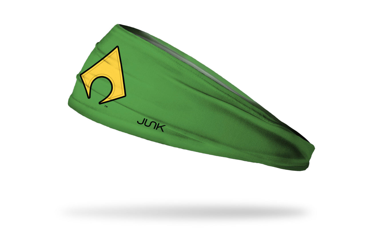 green headband with DC Aquaman main logo front center in full color