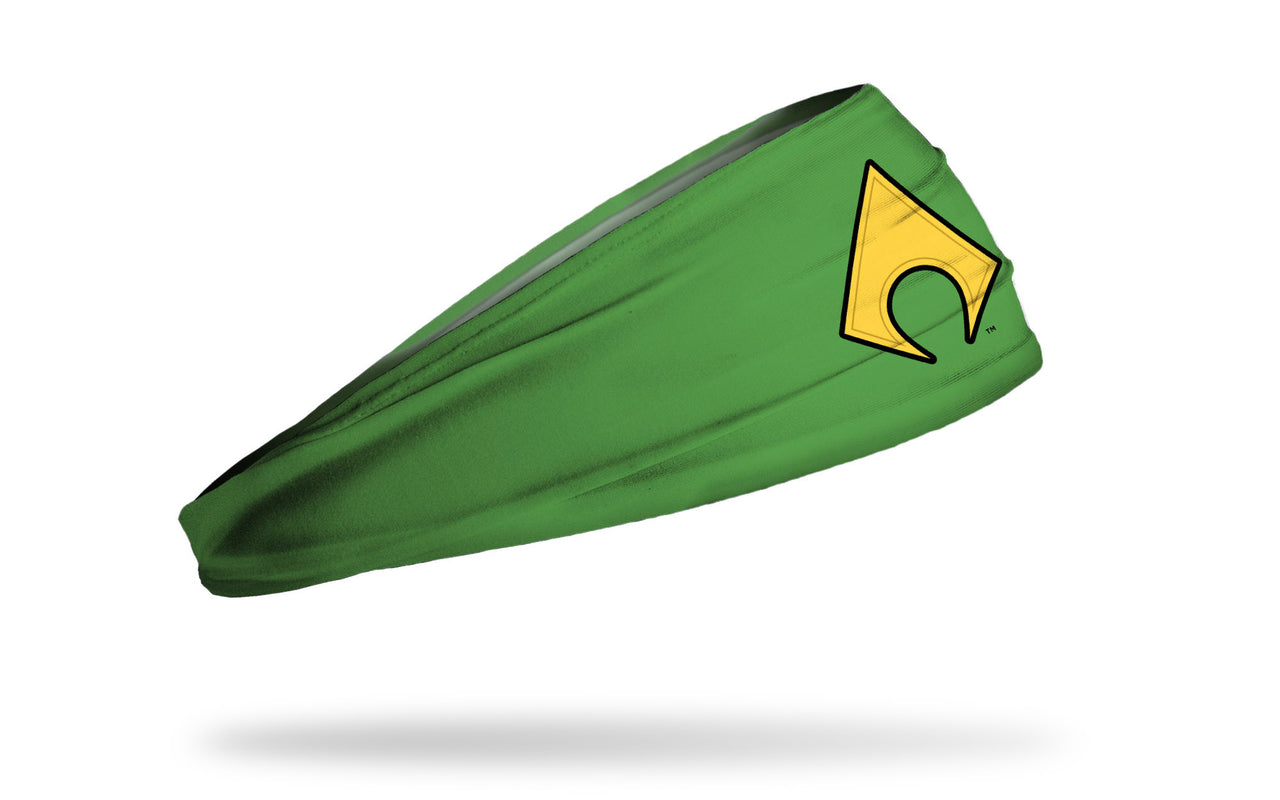 green headband with DC Aquaman main logo front center in full color