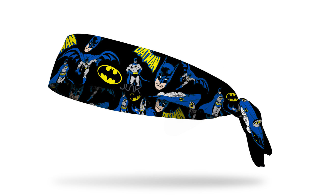 black headband with DC Batman full color random pattern of classic hero poses and logos
