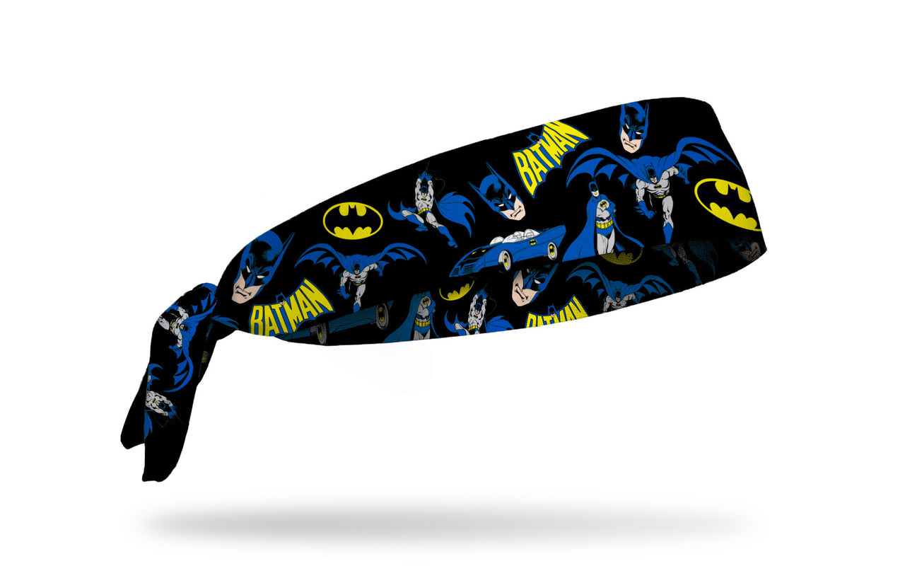 black headband with DC Batman full color random pattern of classic hero poses and logos