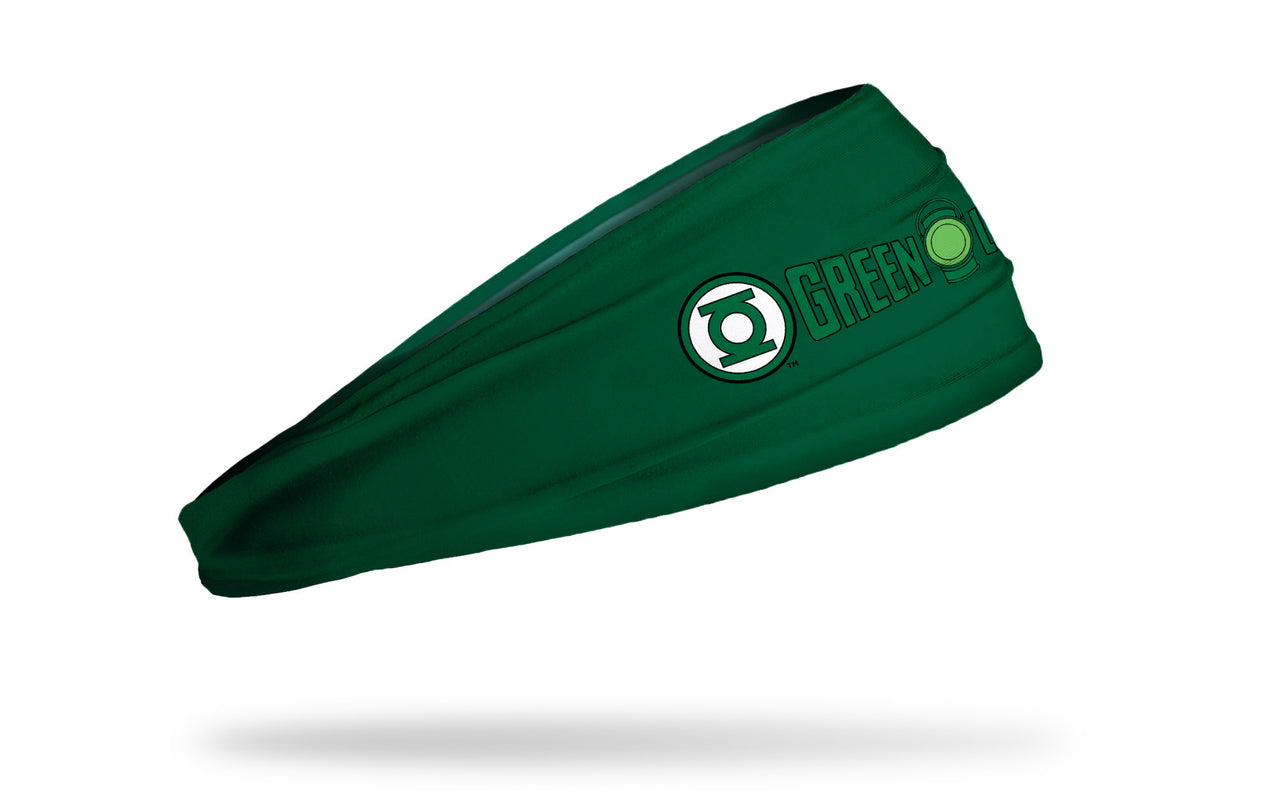 green headband with DC Green Lantern wordmark logo in front center and classic logo to left in full color