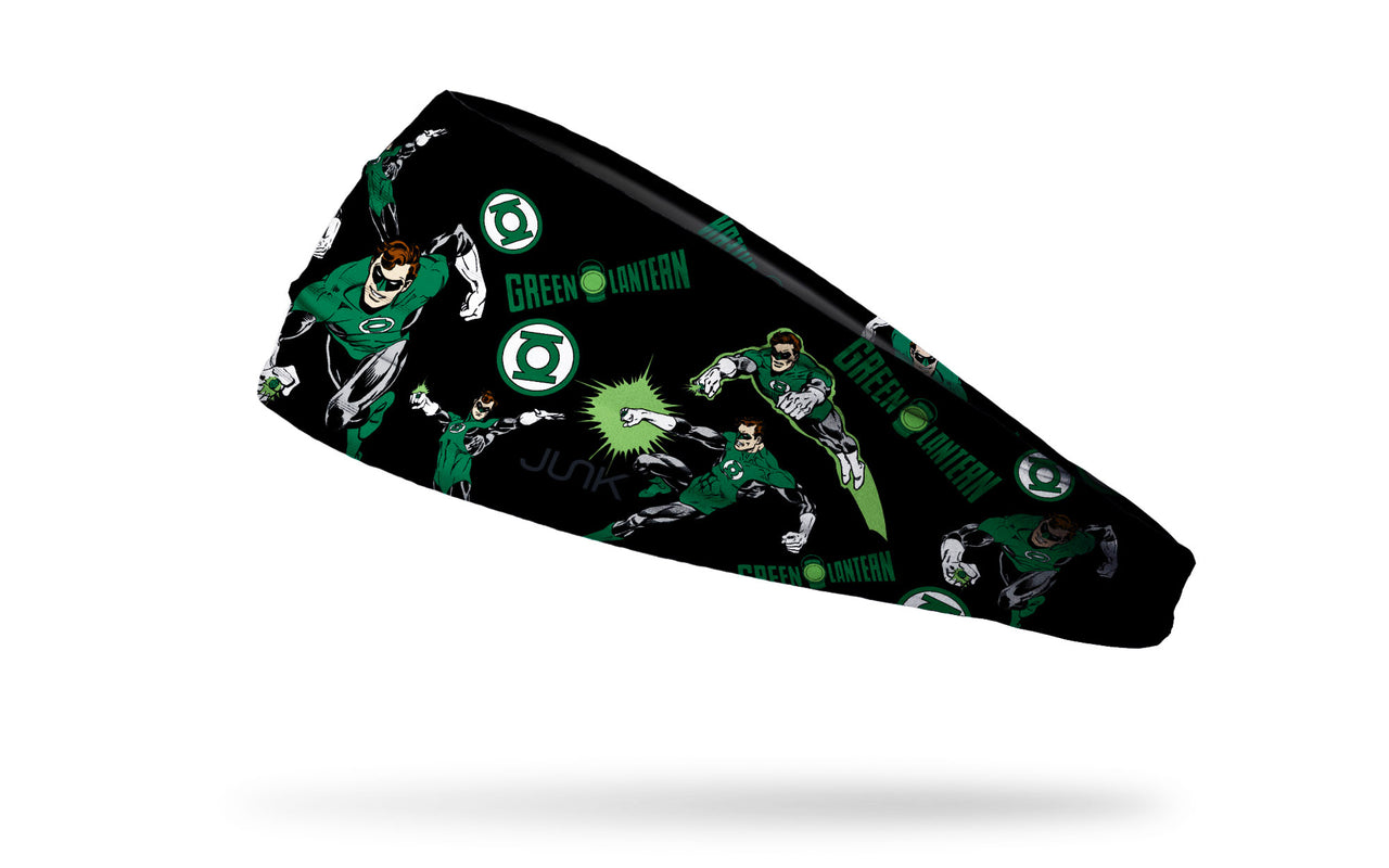 black headband with DC Green Lantern full color random pattern of classic hero poses and logos