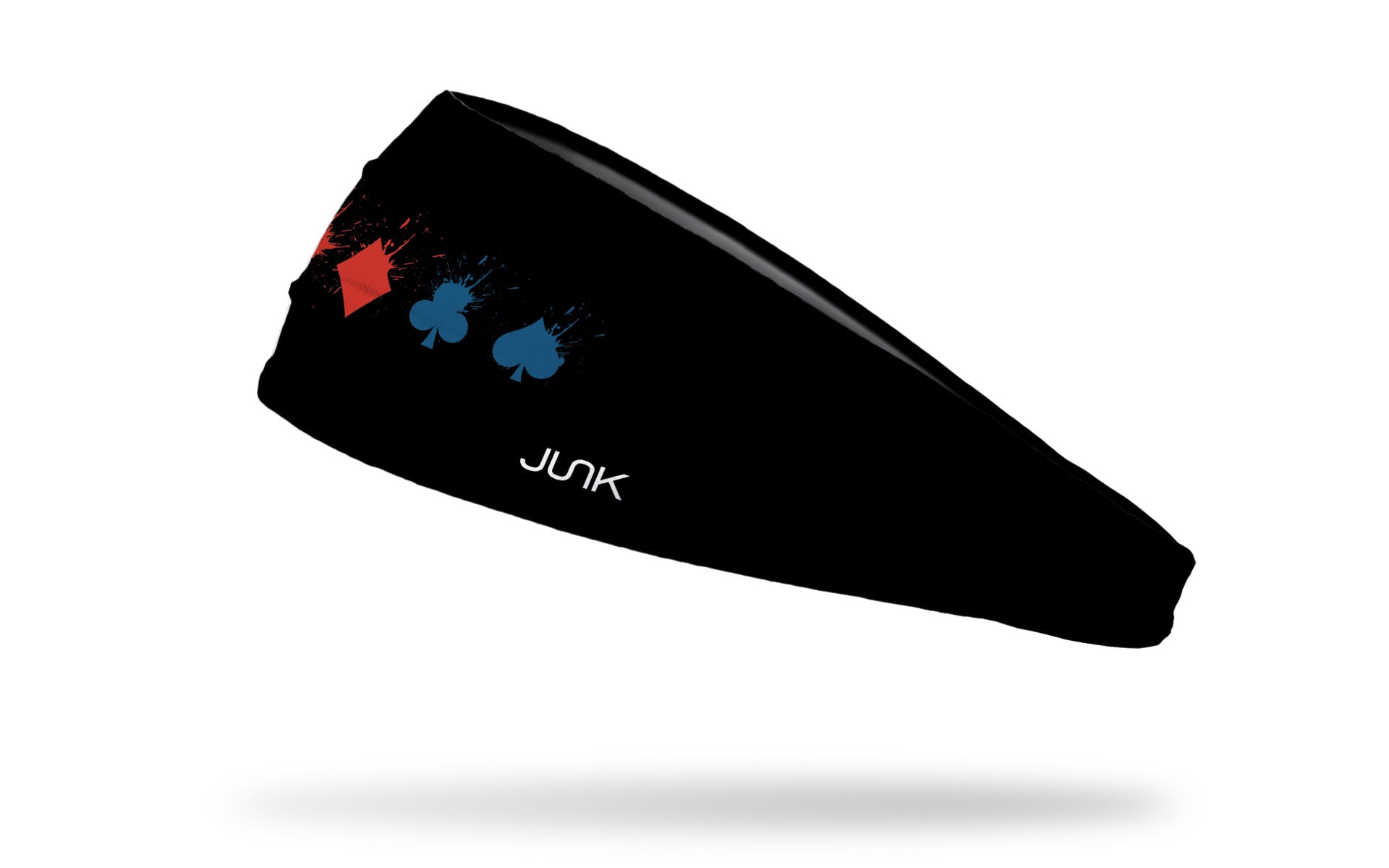black headband with Harley Quinn full suit symbols that are exploding in blue and red