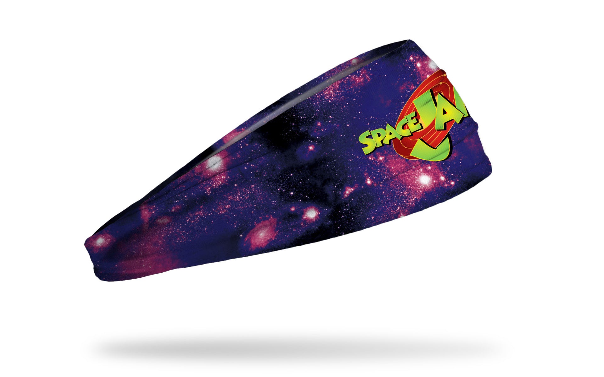 purple galaxy print headband with Space Jam logo in full color