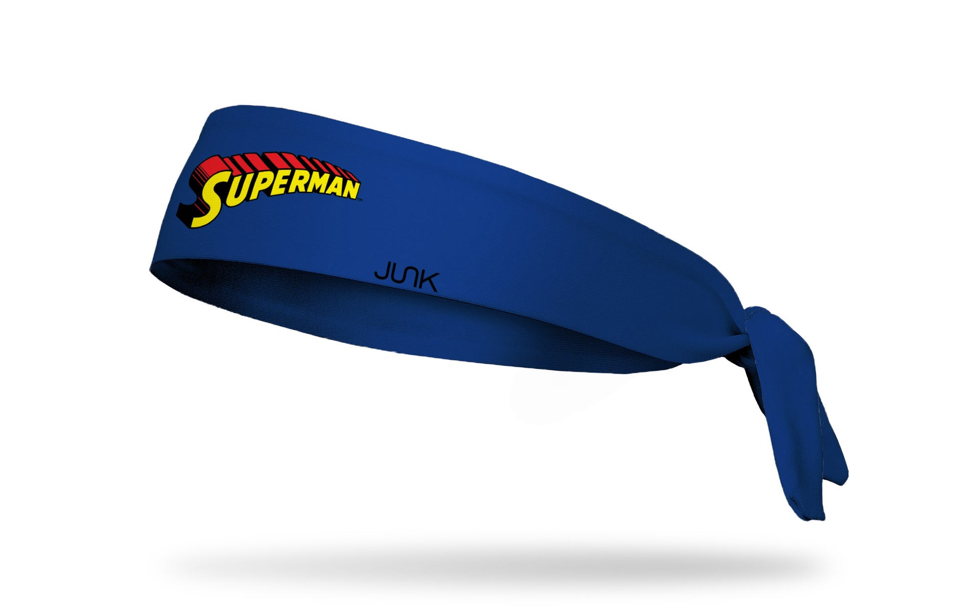 blue headband with DC Superman wordmark logo in full color red and yellow