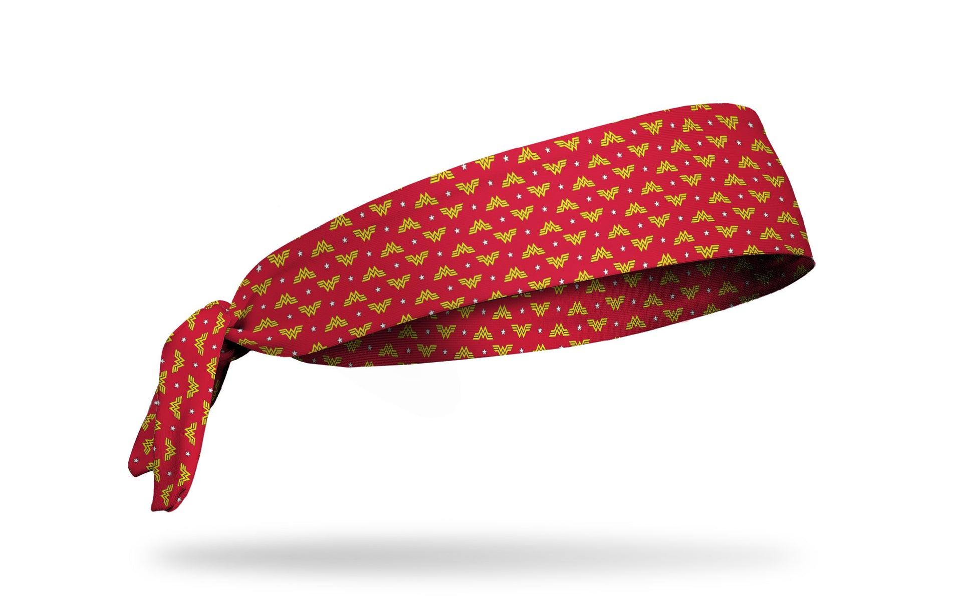 red headband with Wonder Woman yellow WW and white stars repeating pattern